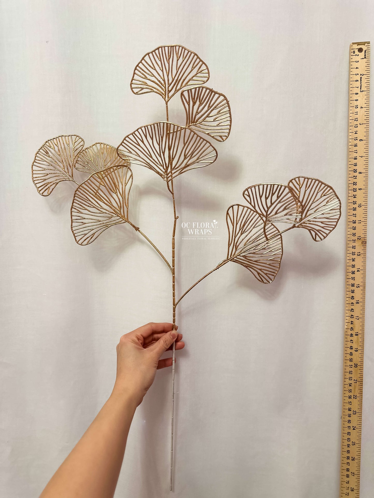 Plastic Gold Ginkgo Leaves Fan Stem, 1 Stem