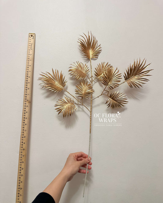 Faux Gold 3 Branches Palm Leaves, 1 Stem 26in